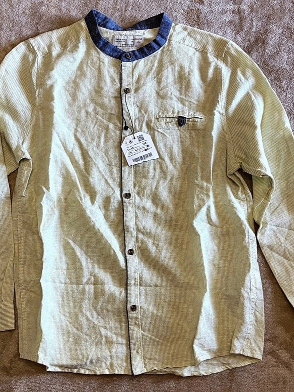 Zara Boys Striped Linen-Cotton Shirt Boys 11/12 NWT